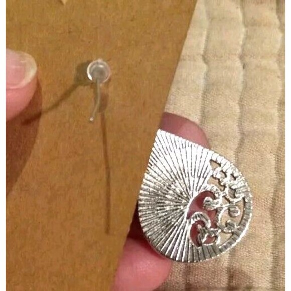 Silver And Black Tone Dangle Earrings Tear Drop Stone And Vine Design Boho... - Picture 3 of 4